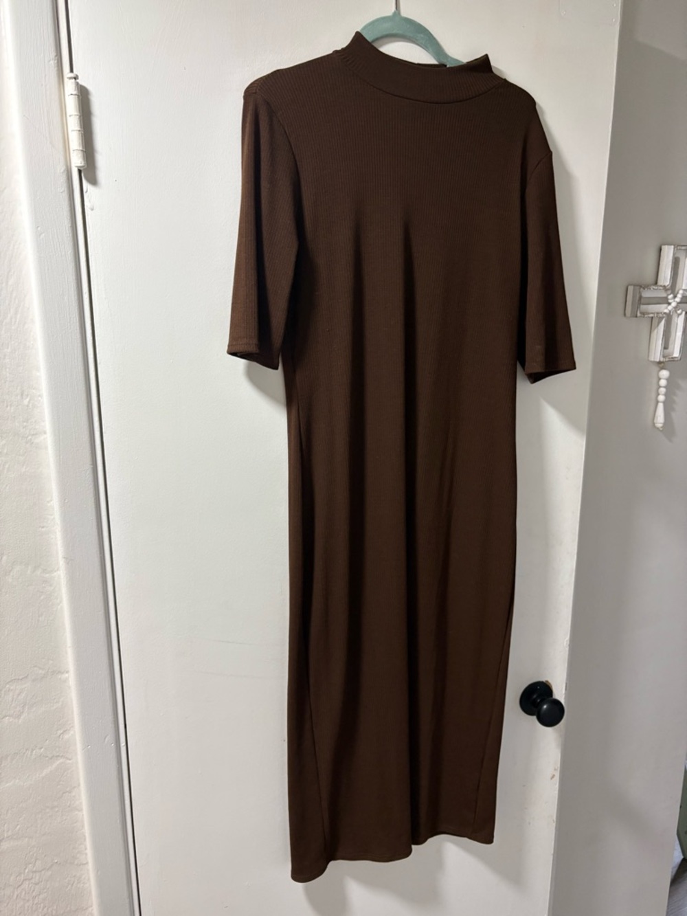 PinkBlush Brown Ribbed Mock Neck Maternity Midi Dress